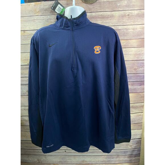 Nike Quarter-Zip Pullover Size XL Navy Blue Textured Fabric Orange “B” Logo NWT - Picture 1 of 9